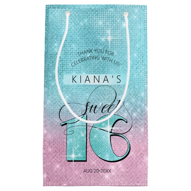 Bolsa De Regalo Pequeña Purpurina y dulces brillantes 16 ID675 Verde azula (Anverso)