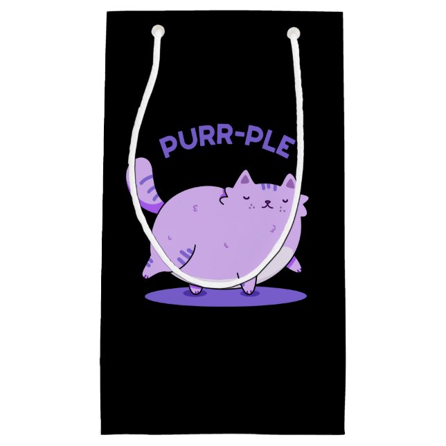 Bolsa De Regalo Pequeña Purr-ple Funny Grat Kitty Cat Pun Dark BG (Anverso)