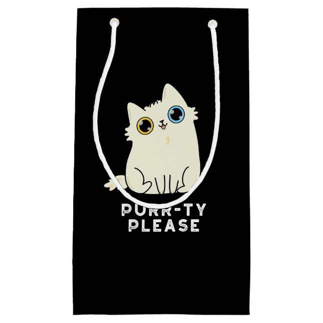 Bolsa De Regalo Pequeña Purr-ty Please Funny Kitty Cat Pun Dark BG (Anverso)