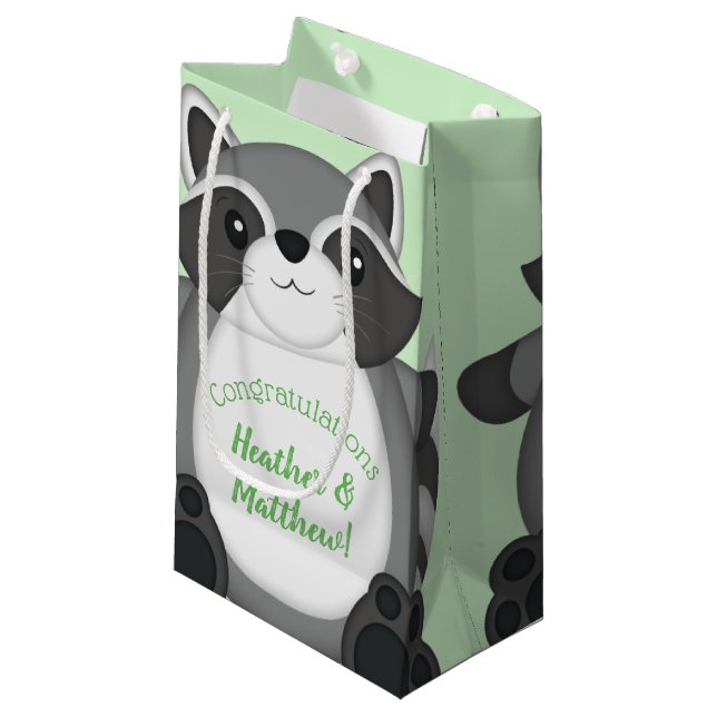 Bolsa De Regalo Pequeña Raccoon Baby Shower Green (Angulo Anverso)