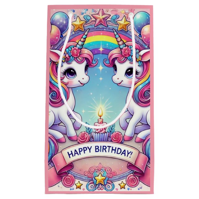 Bolsa De Regalo Pequeña Rainbow Royalty Unicorns (Anverso)