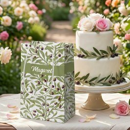 Bolsa De Regalo Pequeña Rama de Olivo Nombre Monograma Verde Salvia