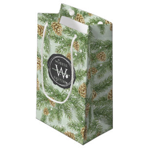 Bolsa De Regalo Pequeña Ramas de pino y patrón de acuarela de cono