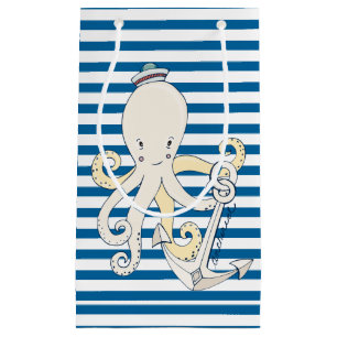 Bolsa De Regalo Pequeña Raya horizontal azul y blanca del pulpo