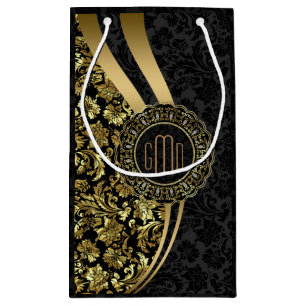 Bolsa De Regalo Pequeña Rayas dinámicas de Damsés Monogramados de Negro y 