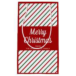 Bolsa De Regalo Pequeña Rayas Elegantes Rojas Y Verdes Feliz Navidad