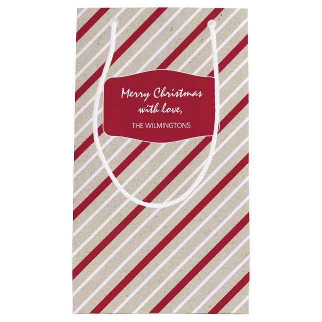Bolsa De Regalo Pequeña Rayas rojas, blancas y beiges (Anverso)