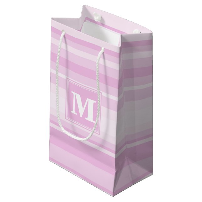 Bolsa De Regalo Pequeña Rayas rosa bebé monograma (Angulo Anverso)