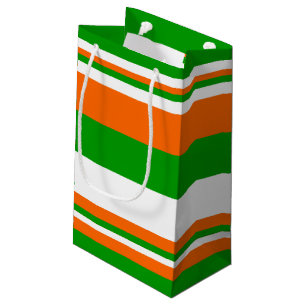 Bolsa De Regalo Pequeña Rayas verdes, blancas y anaranjadas