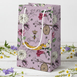 Bolsa De Regalo Pequeña Reina Abeja Floral Lila, Colmena y Flores