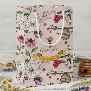 Bolsa De Regalo Pequeña Reina Abeja Rosa Rubor, Colmena y Flores Floral
