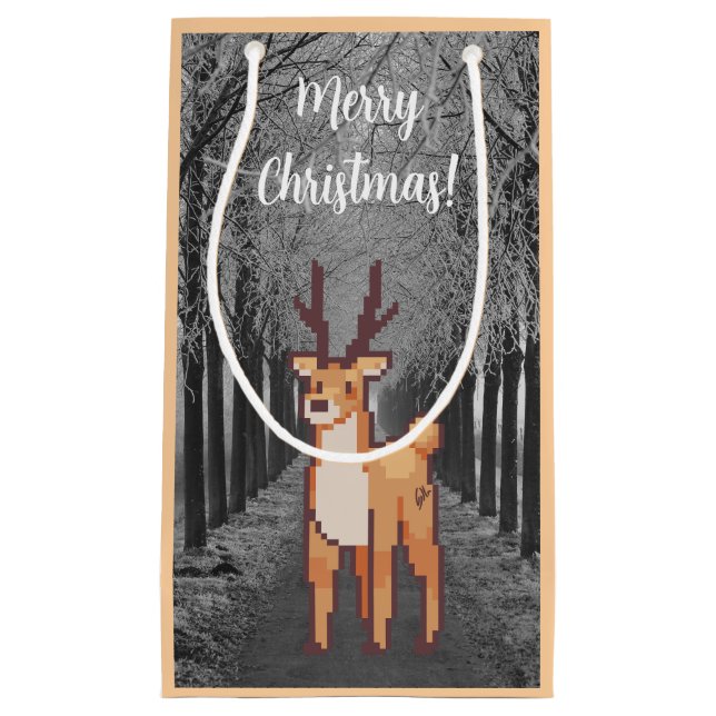 Bolsa De Regalo Pequeña Reindeer, pixelart Merry Christmas  (Anverso)
