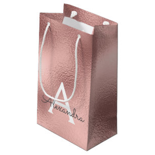 Bolsa De Regalo Pequeña Relieve metalizado dorado rosa y monograma espumos