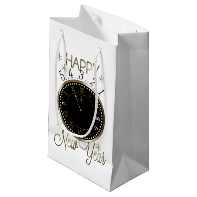 Bolsa De Regalo Pequeña Reloj elegante del fiesta de la Feliz Año Nuevo (Angulo Anverso)