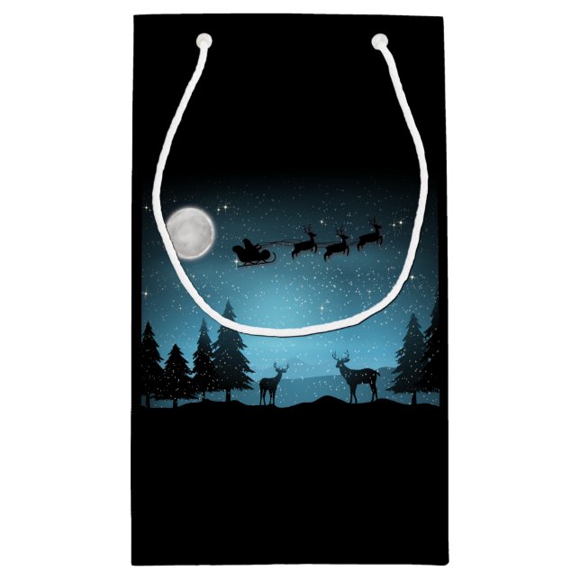 Bolsa De Regalo Pequeña Renos Adorables De Noche (Reverso)