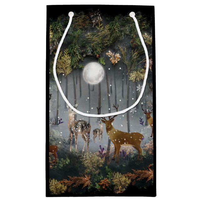 Bolsa De Regalo Pequeña Renos Adorables De Noche (Reverso)