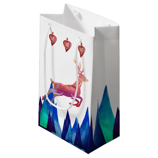 Bolsa De Regalo Pequeña Renos, montañas, juguetes de vacaciones (Angulo Anverso)