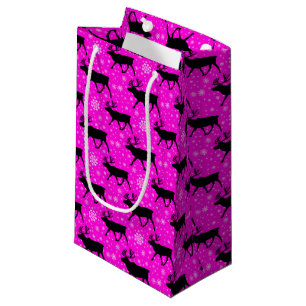 Bolsa De Regalo Pequeña Renos y patrón de copos de nieve rosa caliente