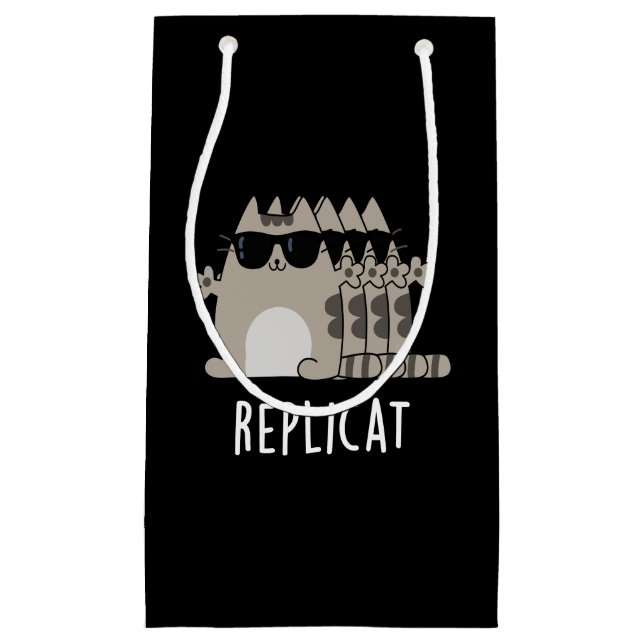 Bolsa De Regalo Pequeña Replicar Gracioso Replicado Cat Pun Dark BG (Anverso)