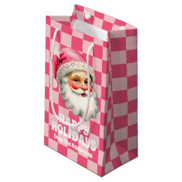 Bolsa De Regalo Pequeña Retro Rosa Santa Claus Navidades rosados en tafetá