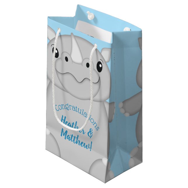 Bolsa De Regalo Pequeña Rhino Baby Shower Blue (Angulo Anverso)