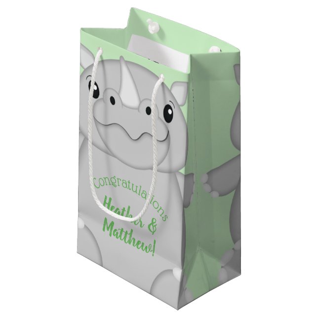Bolsa De Regalo Pequeña Rhino Baby Shower Green (Angulo Anverso)