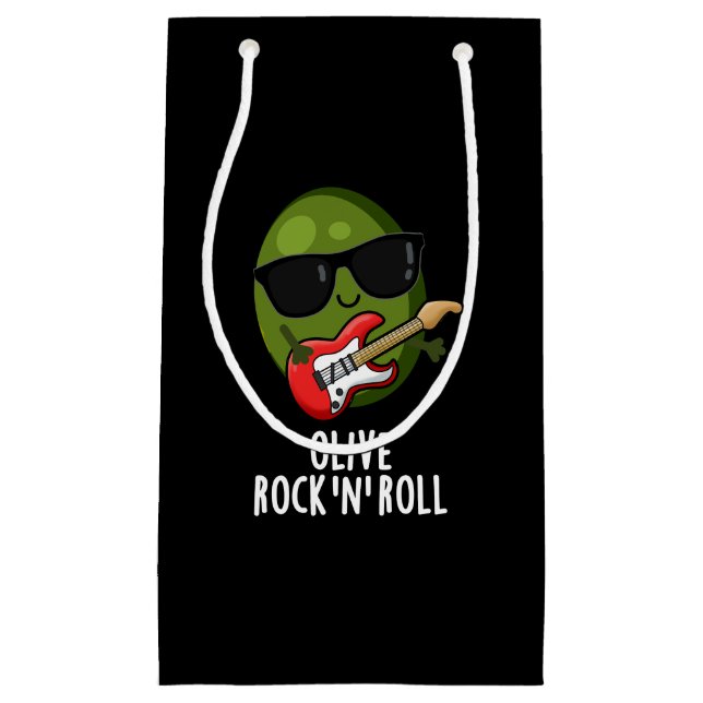 Bolsa De Regalo Pequeña Roca Oliva Y Rollo Funny Rocker Olive Pun Dark BG (Anverso)