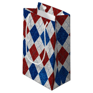 Bolsa De Regalo Pequeña Rojo, Blanco, Azul Argyle 4 de Julio Brillante