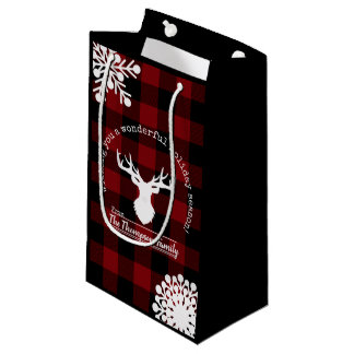 Bolsa De Regalo Pequeña Rojo de Navidad y cuadros de búfalo negros