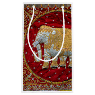 Bolsa De Regalo Pequeña Rojo embellecido y oro del elefante indio
