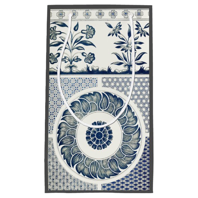 Bolsa De Regalo Pequeña Ronda azul blanca floral china (Anverso)