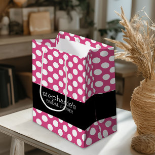 Bolsa De Regalo Pequeña Rosa Caliente y Patrón Preppy Negro para Despedida