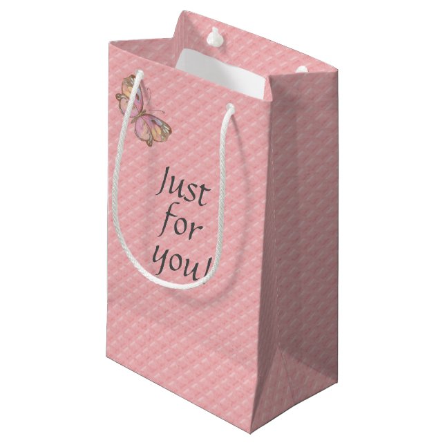 Bolsa De Regalo Pequeña rosa con relieve de mariposa (Angulo Anverso)