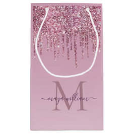Bolsa De Regalo Pequeña Rosa De Perforaciones Purpurinas Monograma Y Nombr