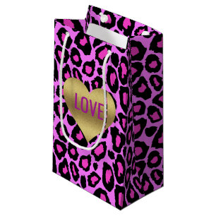 Bolsa De Regalo Pequeña Rosa del amor del leopardo y bolsos púrpuras del