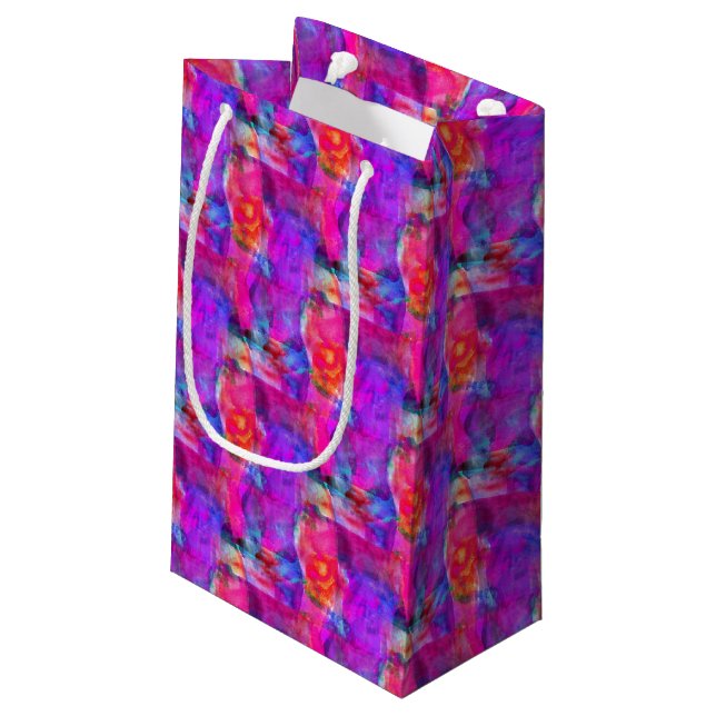 Bolsa De Regalo Pequeña Rosa del arte, azul, fondo rojo de la textura (Angulo reverso)