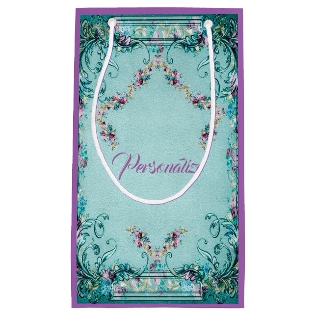 Bolsa De Regalo Pequeña Rosa floral victoriano pergamino elegante morado v (Anverso)