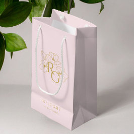 Bolsa De Regalo Pequeña Rosa | Monograma dorado falso Chic Bienvenida Boda