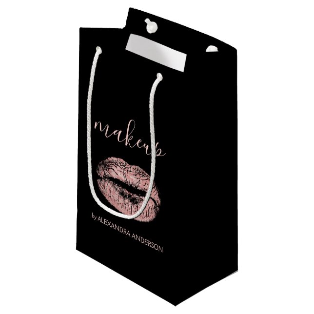Bolsa De Regalo Pequeña Rosa Purpurina de oro y maquillaje de lápiz labial (Angulo Anverso)