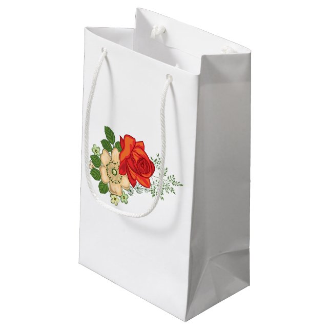 Bolsa De Regalo Pequeña Rosa Roja y Margaritas (Angulo reverso)