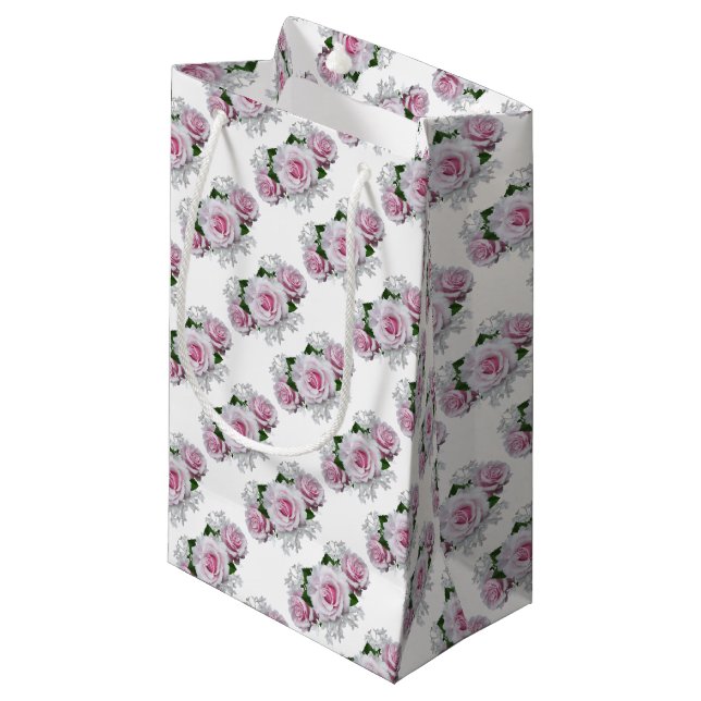 Bolsa De Regalo Pequeña Rosa Rosa Rosa Bouquet (Angulo Anverso)