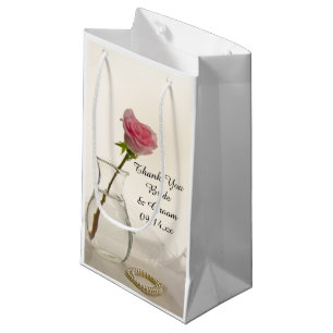Bolsa De Regalo Pequeña Rosa rosa y Perlas blancas Boda Gracias