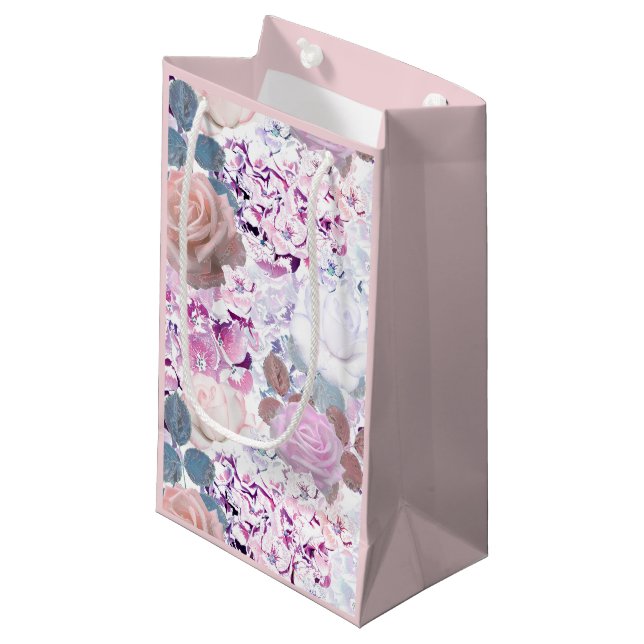 Bolsa De Regalo Pequeña Rosas de acuarela e hidrangeas. (Angulo Anverso)