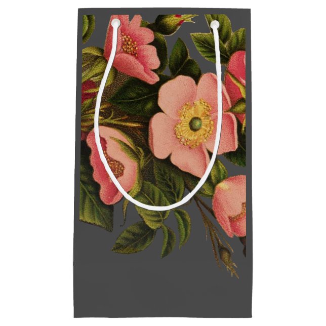 Bolsa De Regalo Pequeña Rosas de época bello botánico rosado (Anverso)