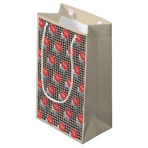 Bolsa De Regalo Pequeña Rosas rosadas vintage y patrón de dientes de perro