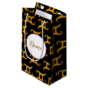 Bolsa De Regalo Pequeña Rótulo de la astrología de los géminis del oro
