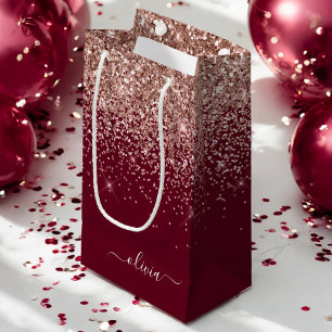 Bolsa De Regalo Pequeña Rubí Rosa Dorado Brillo Monograma
