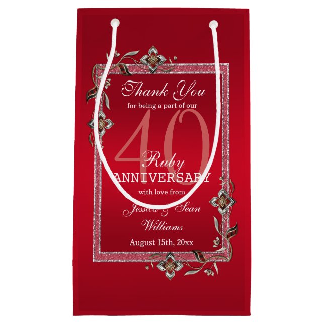 Bolsa De Regalo Pequeña Ruby Red Gems y Purpurina Ruby 40TH Boda  (Anverso)