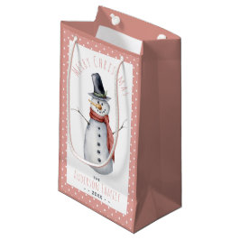 Bolsa De Regalo Pequeña Rusa acuarela Feliz Navidad Familia Snowman