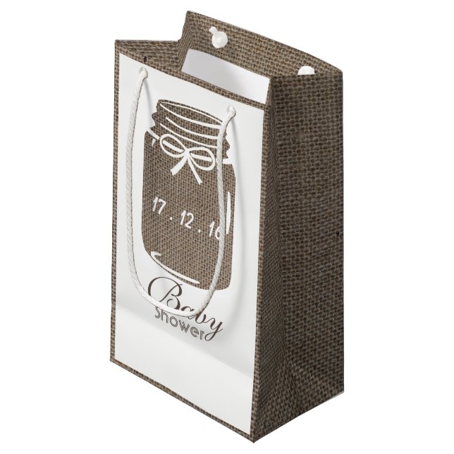 Bolsa De Regalo Pequeña Rustic Burlap Mason Jar Baby Shower (Angulo Anverso)